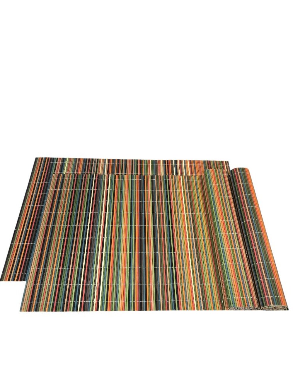 Set of 4 Multicolor Striped Bamboo Placemats Rectangle 18 x 11.25 Rolled